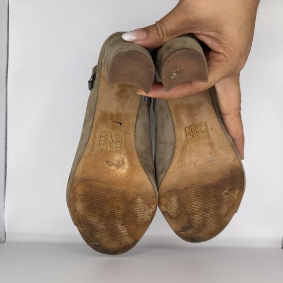 Madewell Suede Peep Toe Slingback Block Heel Sandals Womens Sz 8 Taupe - Picture 9 of 12